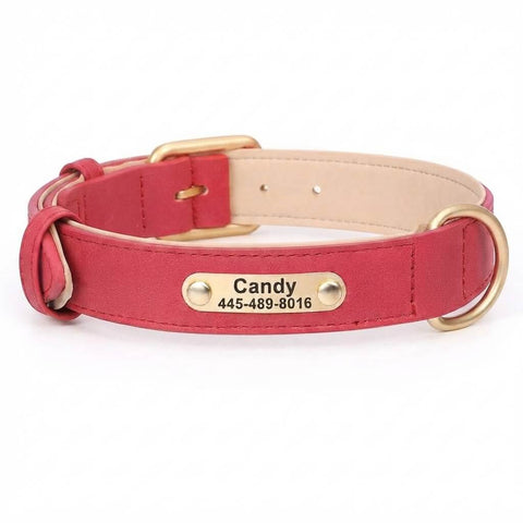 Personalized dog collar, individually engraved PU leather dog collars, free engraving