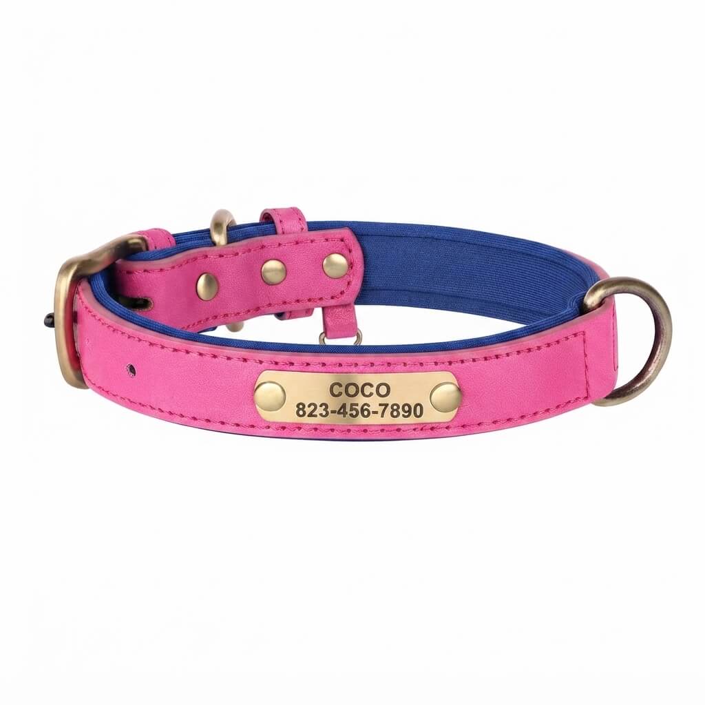 Personalized dog collar, individually engraved PU leather dog collars, free engraving