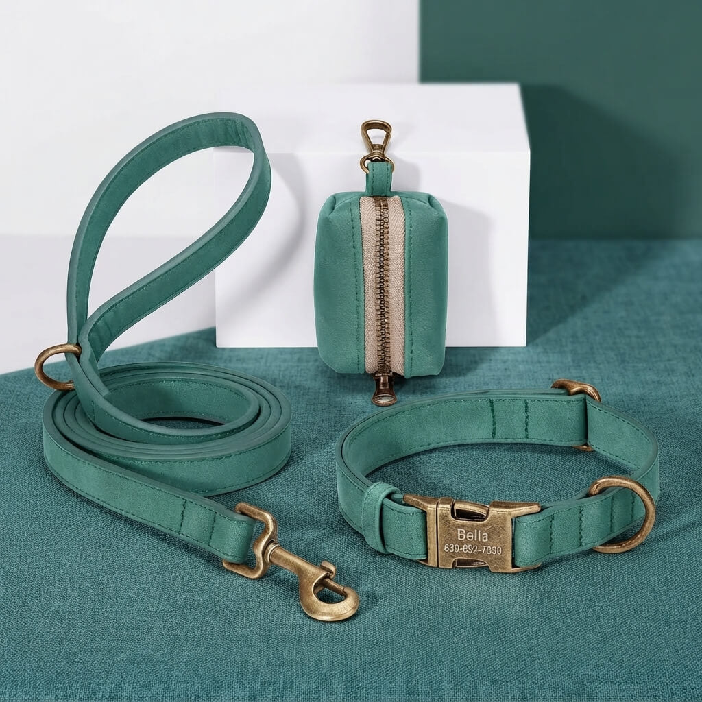 Custom Dog Collar Leash Bag Set