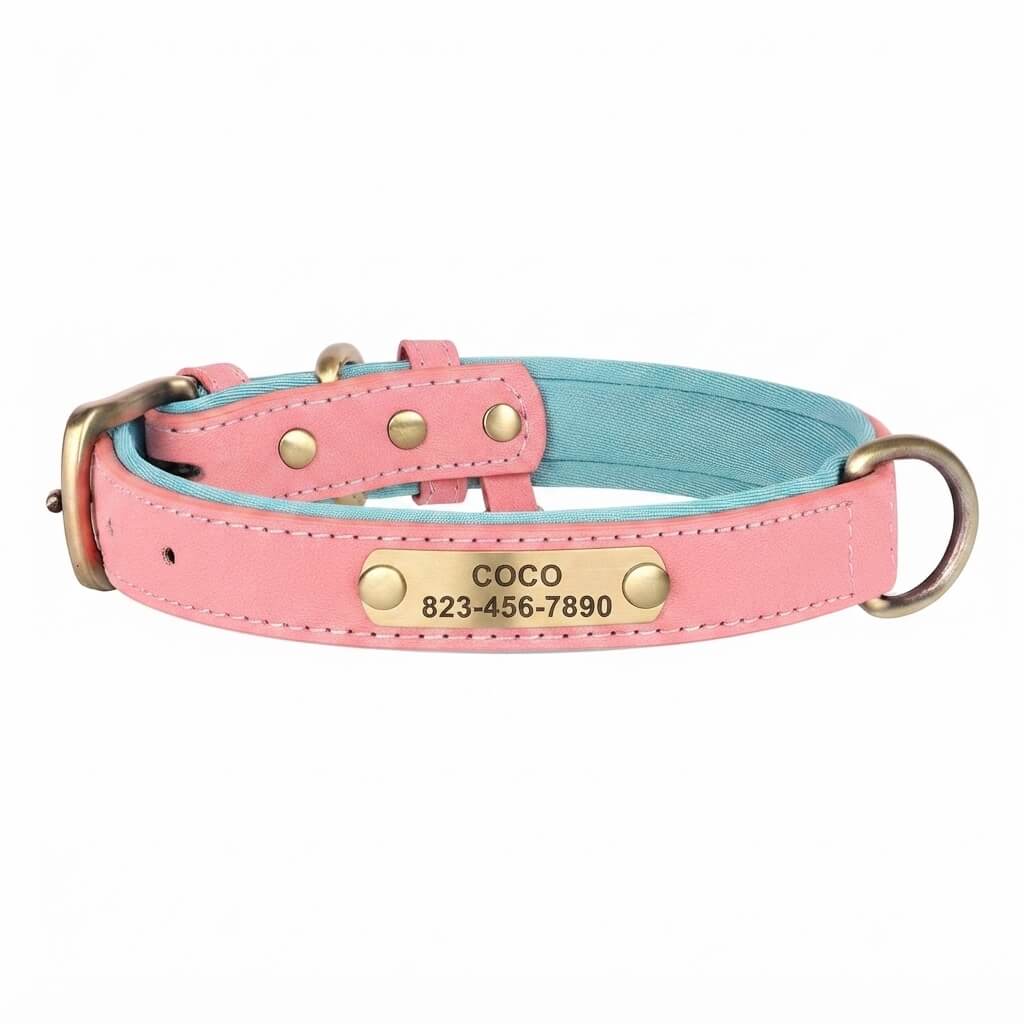 Personalized dog collar, individually engraved PU leather dog collars, free engraving