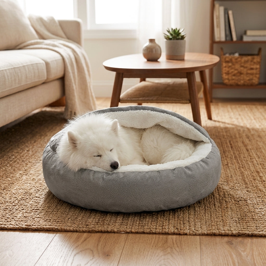 Orthopedic Dog Bed With Hooded Blanket Machine Washable