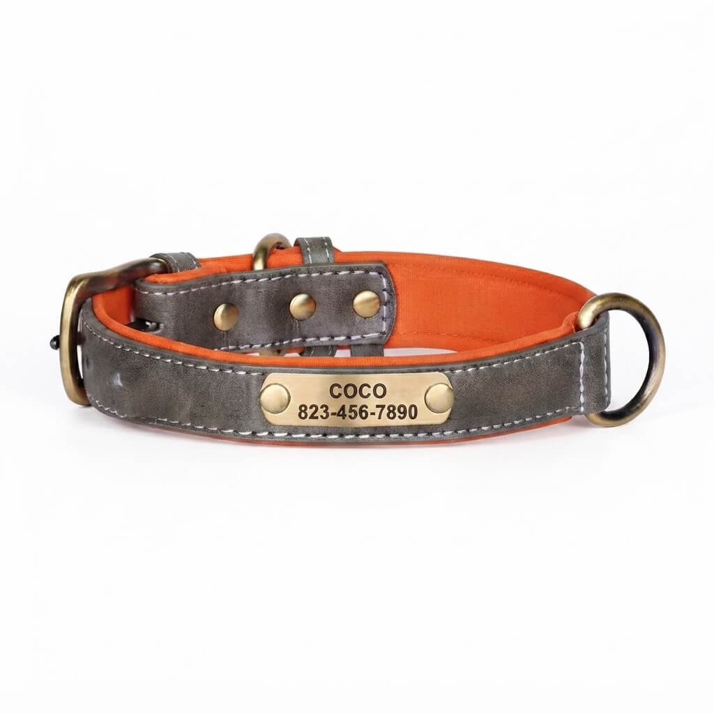 Personalized dog collar, individually engraved PU leather dog collars, free engraving
