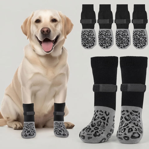 4-pack of non-slip dog socks p revent licking and biting of hard wood floors