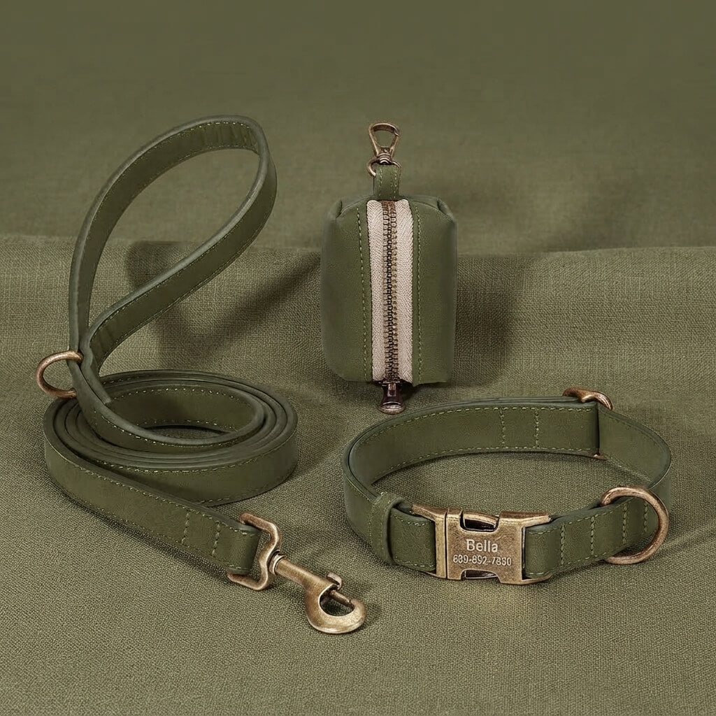 Custom Dog Collar Leash Bag Set