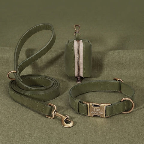 Custom Dog Collar Leash Bag Set