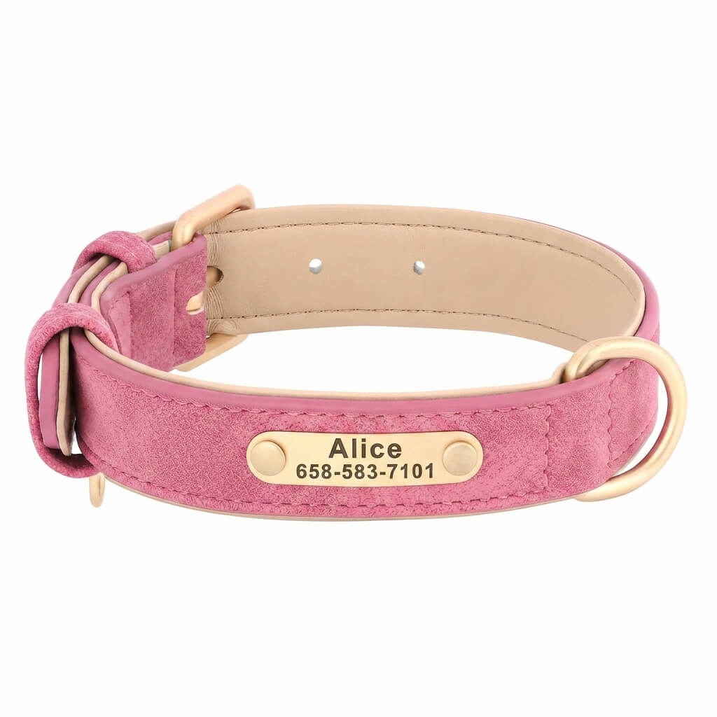Personalized dog collar, individually engraved PU leather dog collars, free engraving