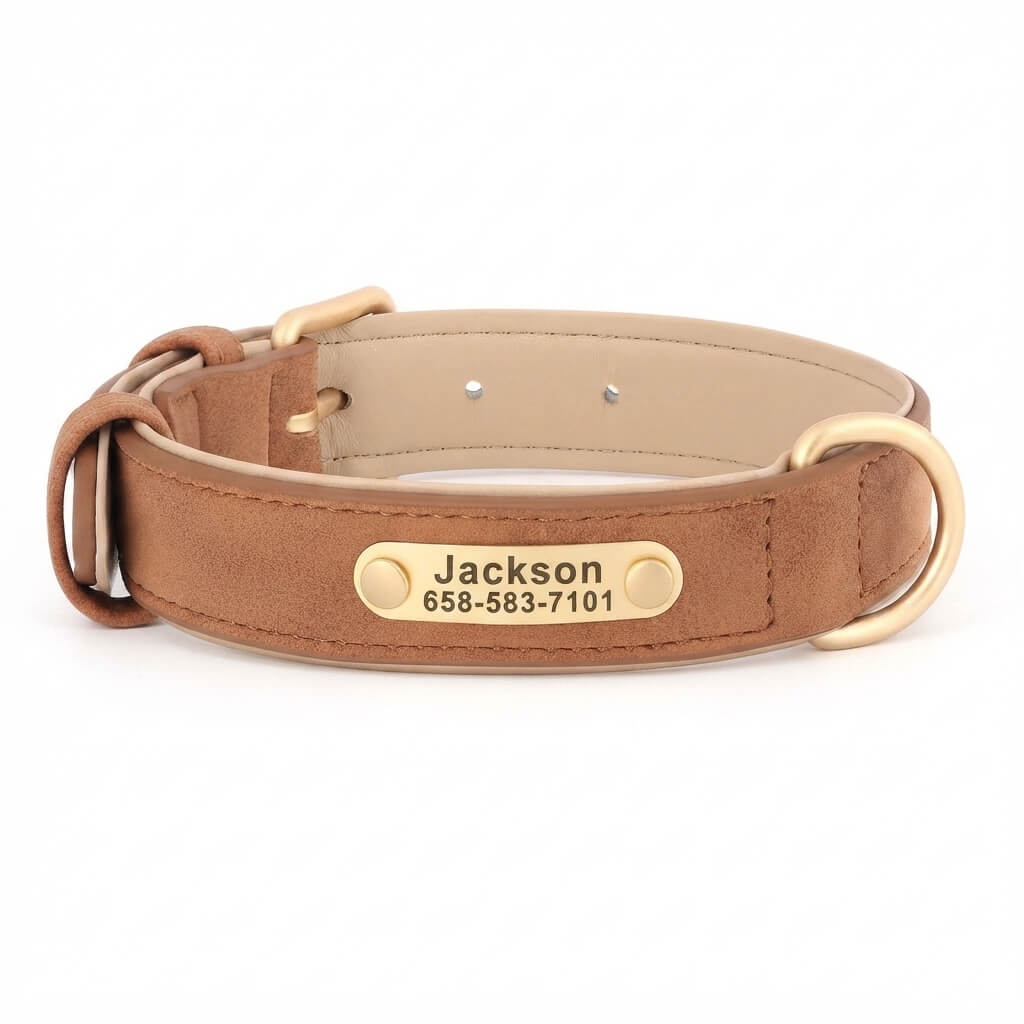 Personalized dog collar, individually engraved PU leather dog collars, free engraving