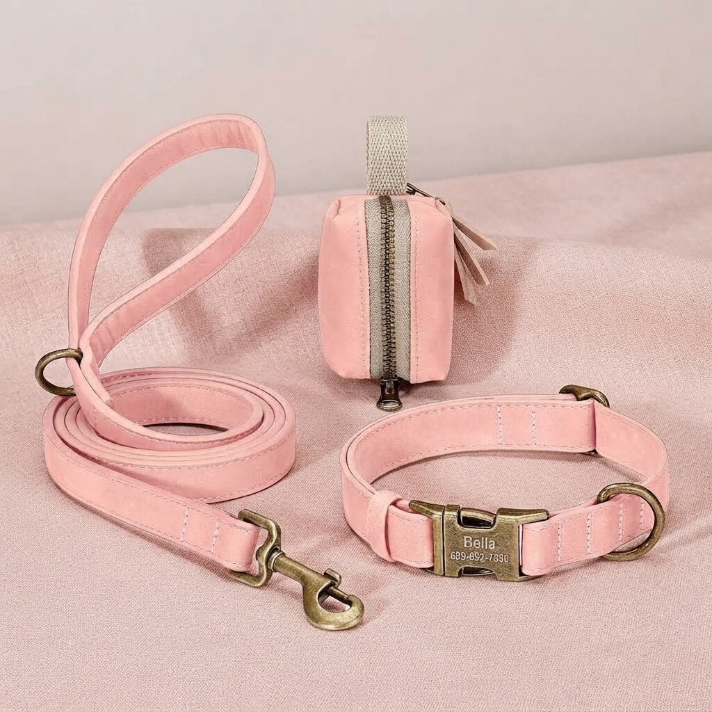 Custom Dog Collar Leash Bag Set