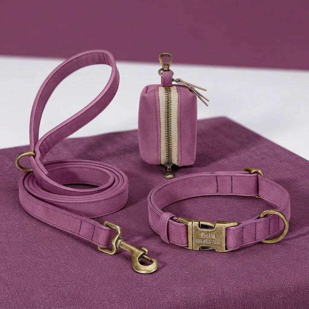 Custom Dog Collar Leash Bag Set