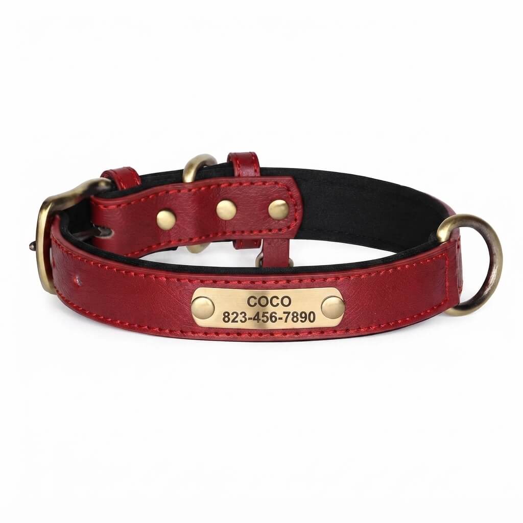 Personalized dog collar, individually engraved PU leather dog collars, free engraving