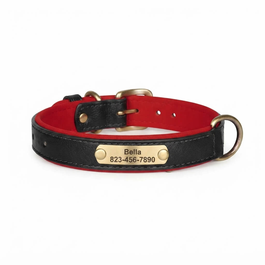 Personalized dog collar, individually engraved PU leather dog collars, free engraving
