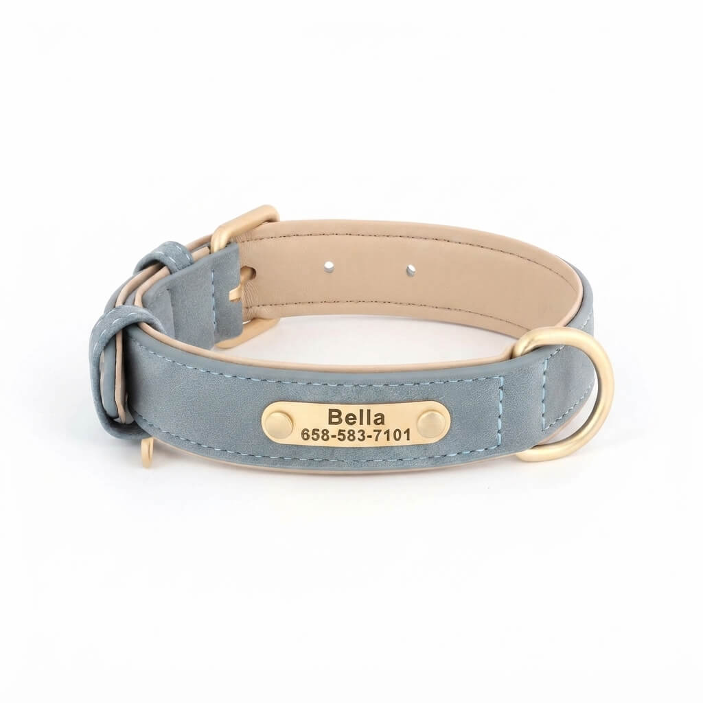 Personalized dog collar, individually engraved PU leather dog collars, free engraving