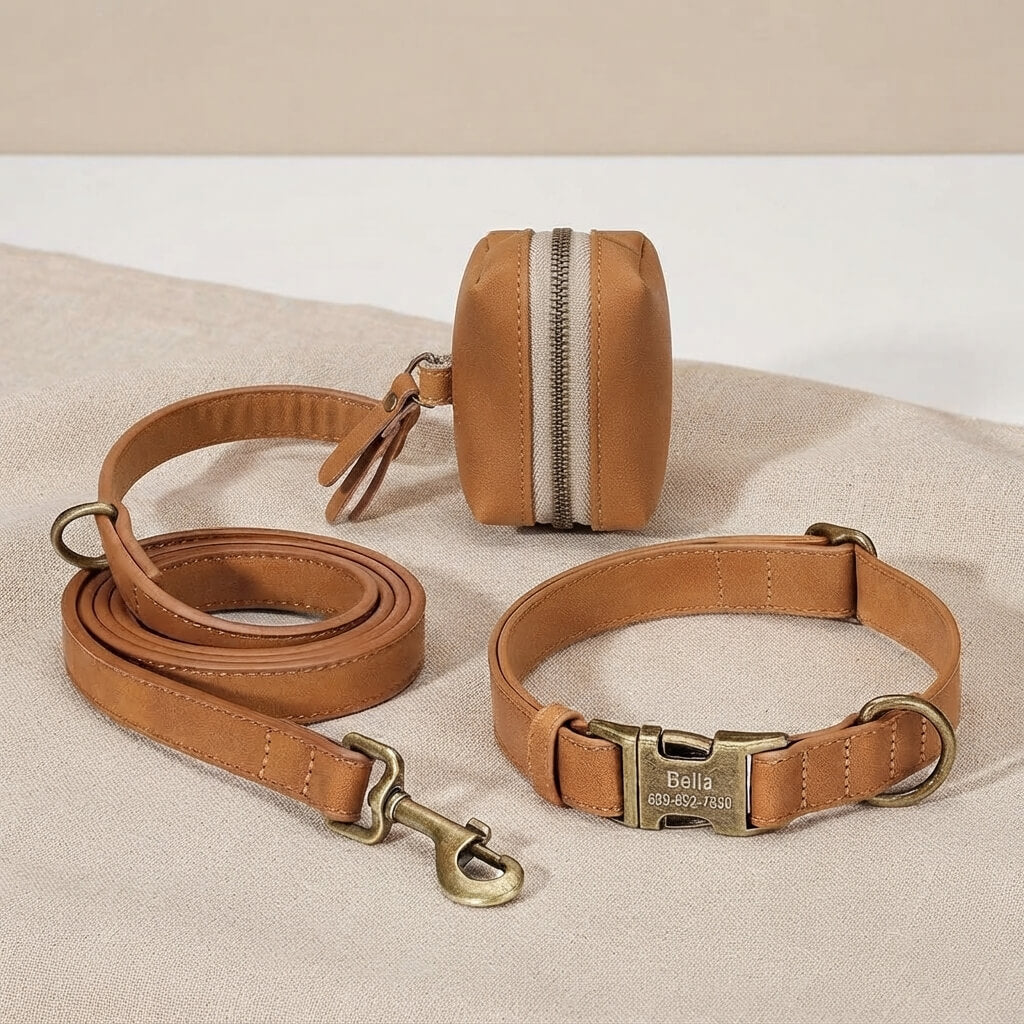 Custom Dog Collar Leash Bag Set