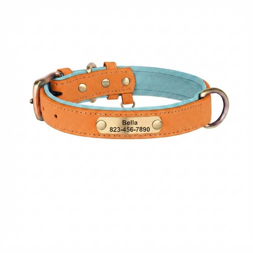 Personalized dog collar, individually engraved PU leather dog collars, free engraving