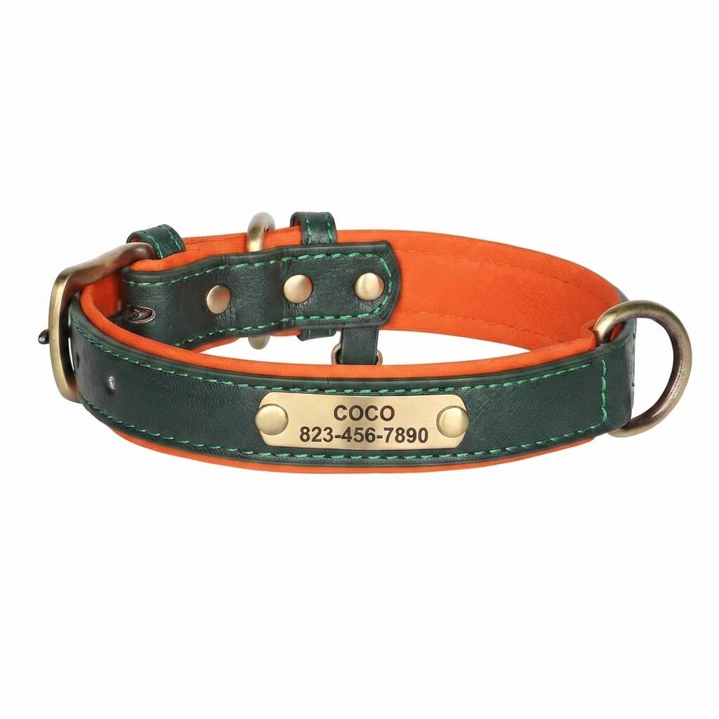 Personalized dog collar, individually engraved PU leather dog collars, free engraving