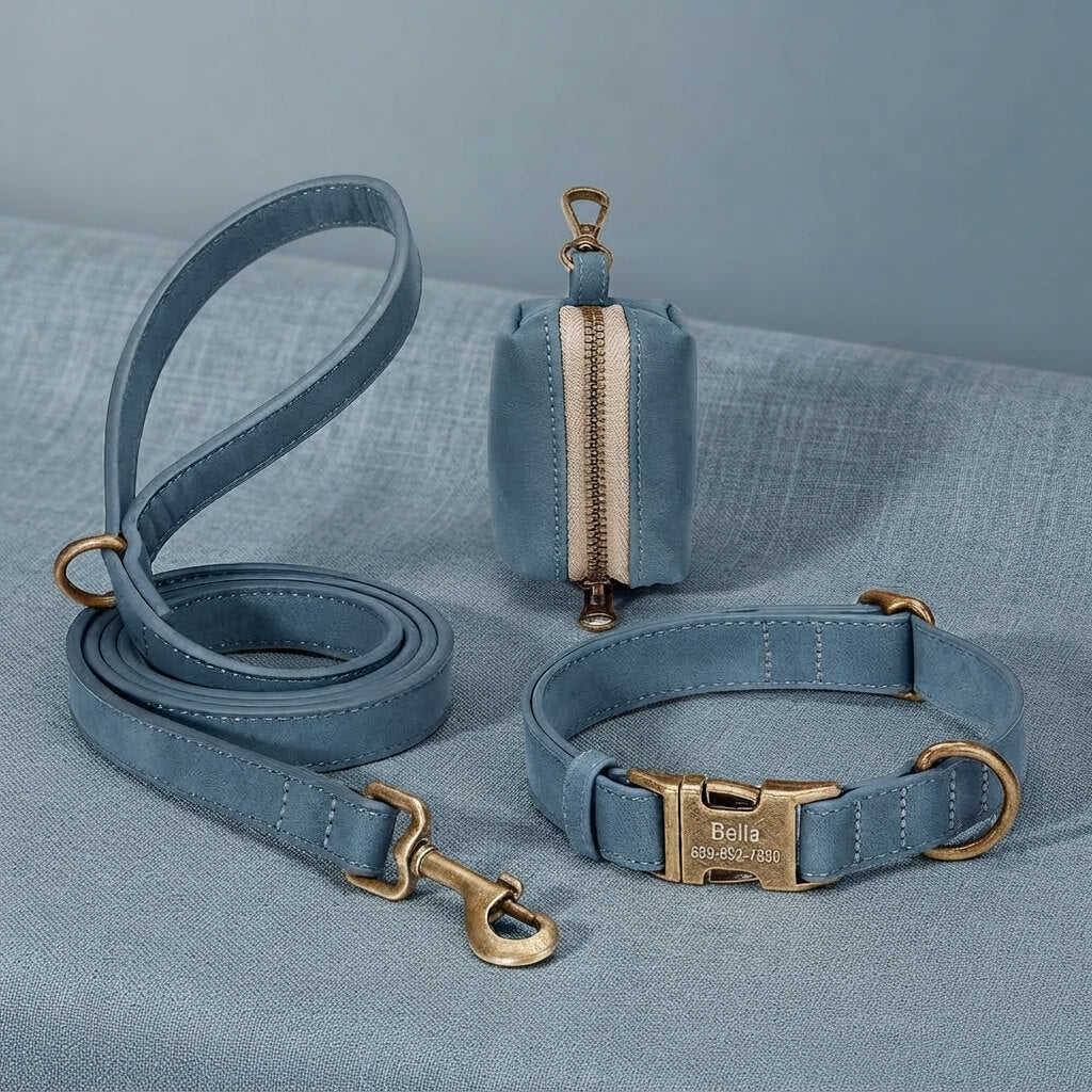 Custom Dog Collar Leash Bag Set